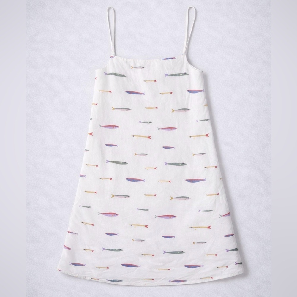 STAUD Laura Linen Colorful Fish Print Mini Dress L - Picture 3 of 4